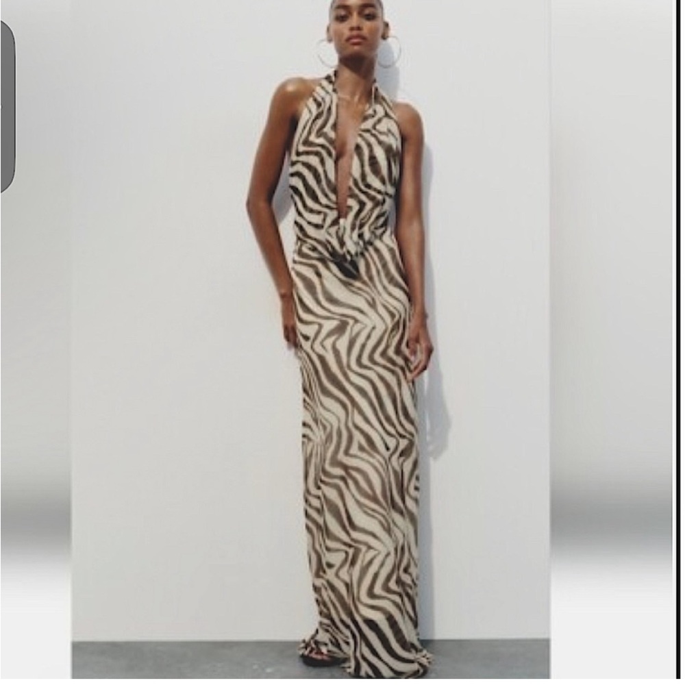Zara Black and Cream Zebra Print Backless Dress